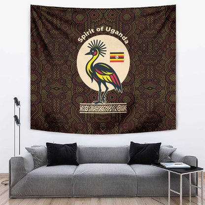Uganda Tapestry - Grey Crowned Crane and Tribal Pattern Spirit of Uganda Theme
