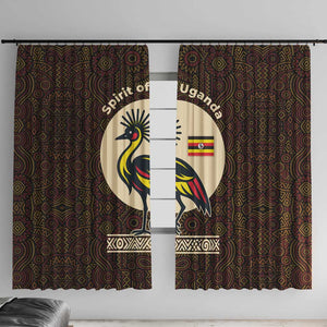 Uganda Window Curtain - Grey Crowned Crane and Tribal Pattern Spirit of Uganda Theme