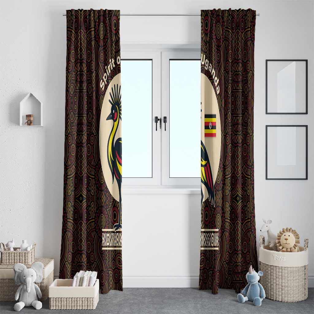 Uganda Window Curtain - Grey Crowned Crane and Tribal Pattern Spirit of Uganda Theme