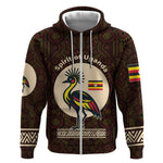 Uganda Zip Hoodie - Grey Crowned Crane and Tribal Pattern Spirit of Uganda Theme