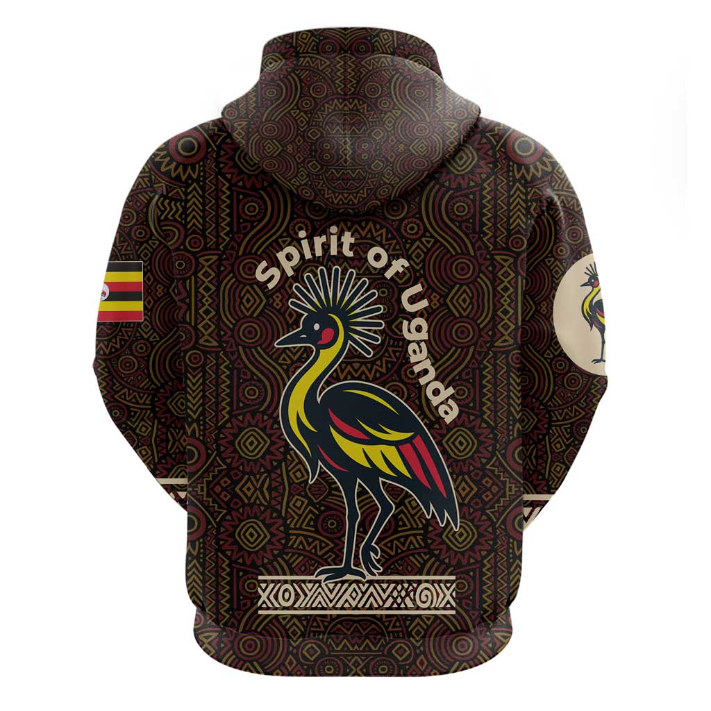Uganda Zip Hoodie - Grey Crowned Crane and Tribal Pattern Spirit of Uganda Theme