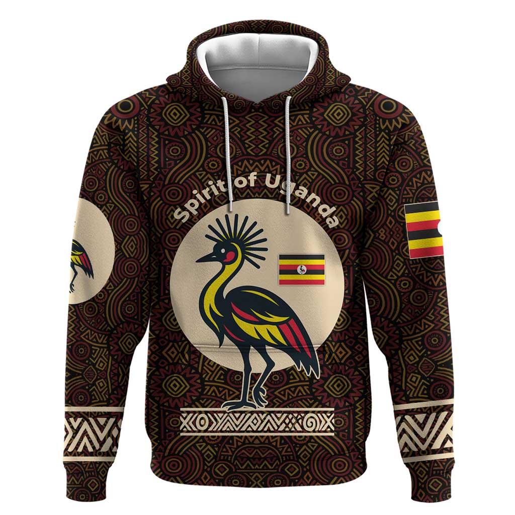 Uganda Zip Hoodie - Grey Crowned Crane and Tribal Pattern Spirit of Uganda Theme