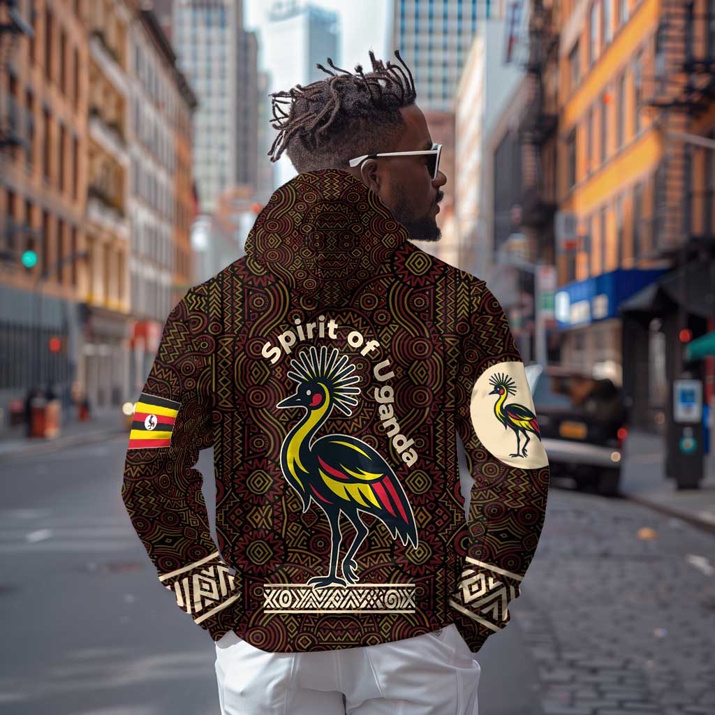 Uganda Zip Hoodie - Grey Crowned Crane and Tribal Pattern Spirit of Uganda Theme
