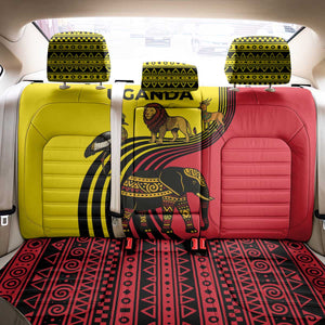 Uganda Back Car Seat Cover - African Wildlife Elephant Lion and Crane in Tribal Pattern Design