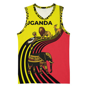 Uganda Basketball Jersey - African Wildlife Elephant Lion and Crane in Tribal Pattern Design TS04