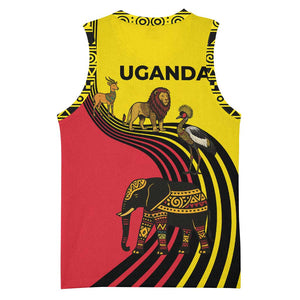 Uganda Basketball Jersey - African Wildlife Elephant Lion and Crane in Tribal Pattern Design TS04