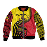 Uganda Bomber Jacket - African Wildlife Elephant Lion and Crane in Tribal Pattern Design