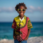 Uganda Kid Hawaiian Shirt - African Wildlife Elephant Lion and Crane in Tribal Pattern Design