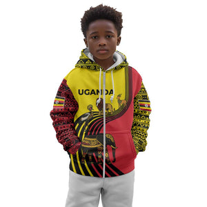 Uganda Kid Hoodie - African Wildlife Elephant Lion and Crane in Tribal Pattern Design