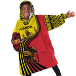 Uganda Kid Wearable Blanket Hoodie - African Wildlife Elephant Lion and Crane in Tribal Pattern Design