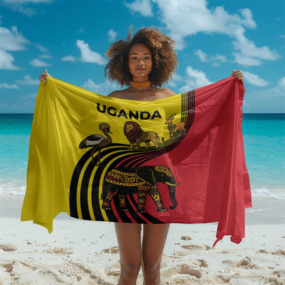 Uganda Sarong - African Wildlife Elephant Lion and Crane in Tribal Pattern Design