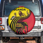 Uganda Spare Tire Cover - African Wildlife Elephant Lion and Crane in Tribal Pattern Design