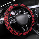 Uganda Steering Wheel Cover - African Wildlife Elephant Lion and Crane in Tribal Pattern Design