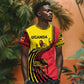 Uganda T shirt - African Wildlife Elephant Lion and Crane in Tribal Pattern Design