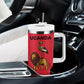Uganda Tumbler With Handle - African Wildlife Elephant Lion and Crane in Tribal Pattern Design
