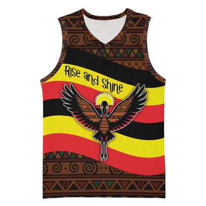 Uganda Basketball Jersey - Crested Crane and Rise and Shine Tribal Pattern Design TS04