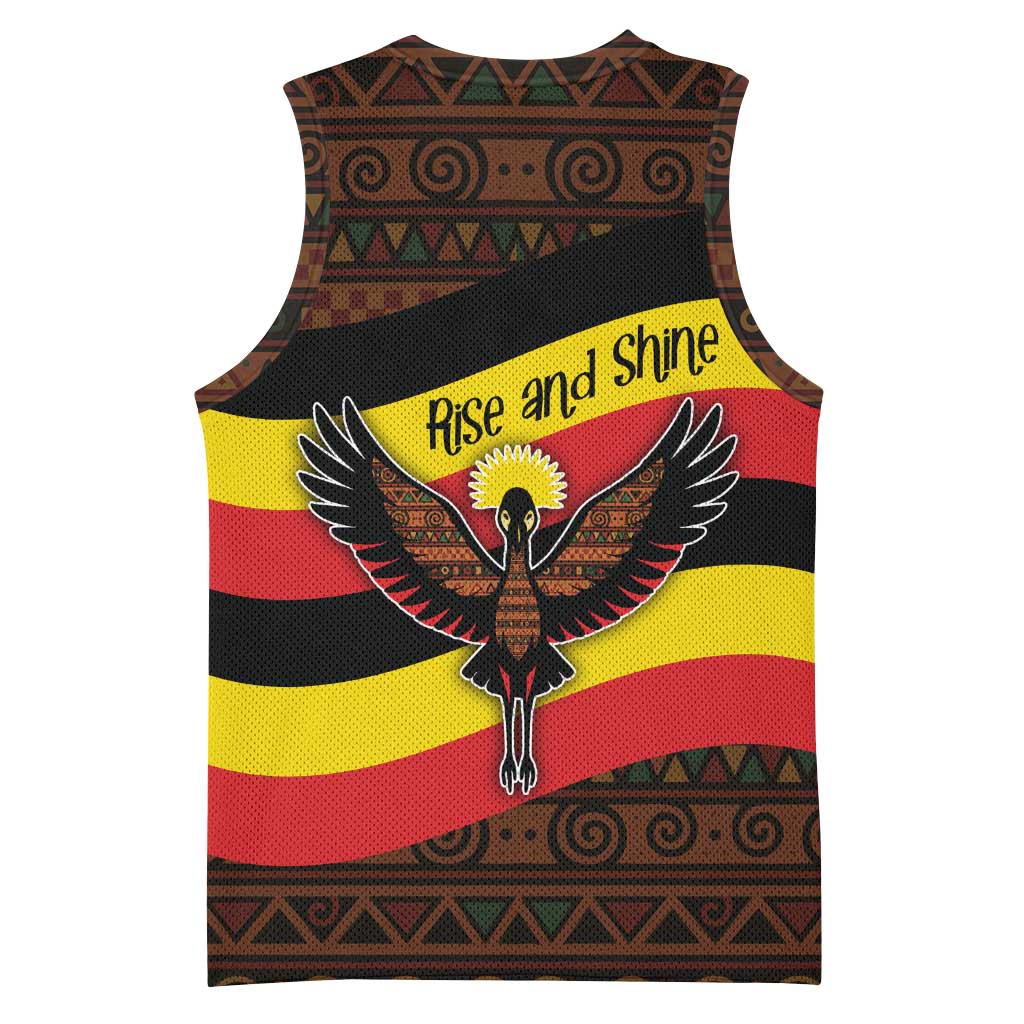 Uganda Basketball Jersey - Crested Crane and Rise and Shine Tribal Pattern Design TS04