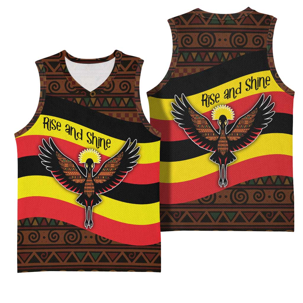 Uganda Basketball Jersey - Crested Crane and Rise and Shine Tribal Pattern Design TS04