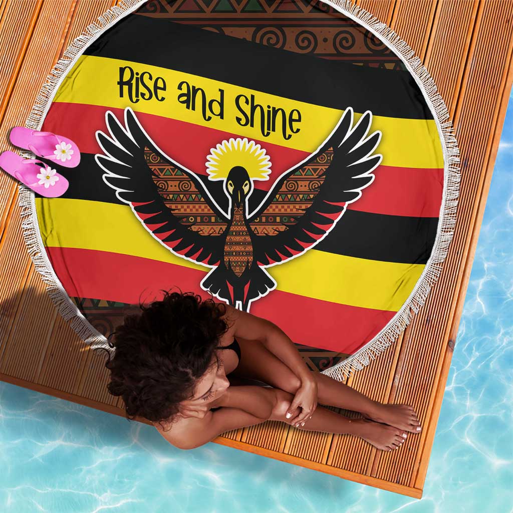 Uganda Beach Blanket - Crested Crane and Rise and Shine Tribal Pattern Design