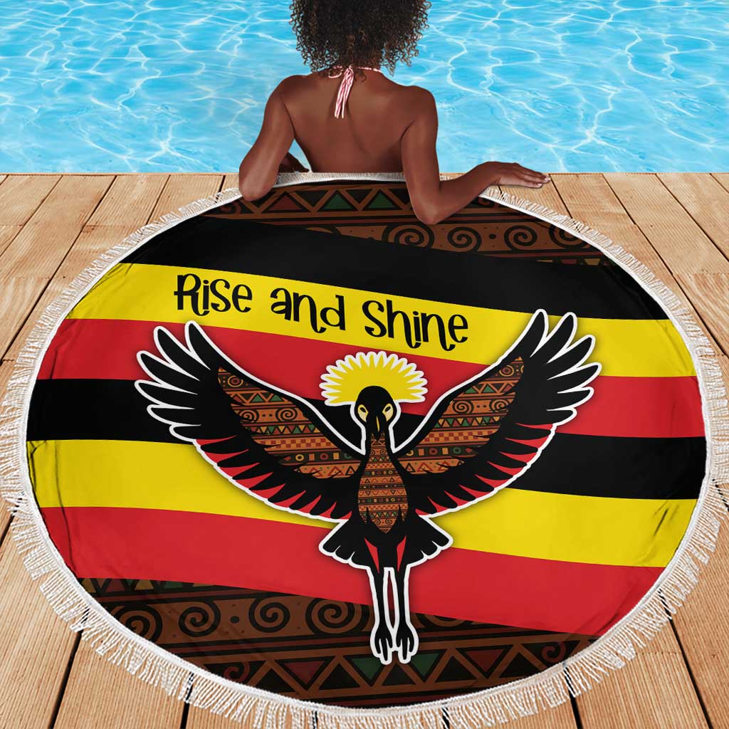 Uganda Beach Blanket - Crested Crane and Rise and Shine Tribal Pattern Design