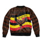 Uganda Bomber Jacket - Crested Crane and Rise and Shine Tribal Pattern Design