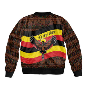 Uganda Bomber Jacket - Crested Crane and Rise and Shine Tribal Pattern Design