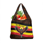 Uganda Grocery Bag - Crested Crane and Rise and Shine Tribal Pattern Design