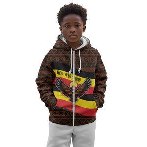 Uganda Kid Hoodie - Crested Crane and Rise and Shine Tribal Pattern Design