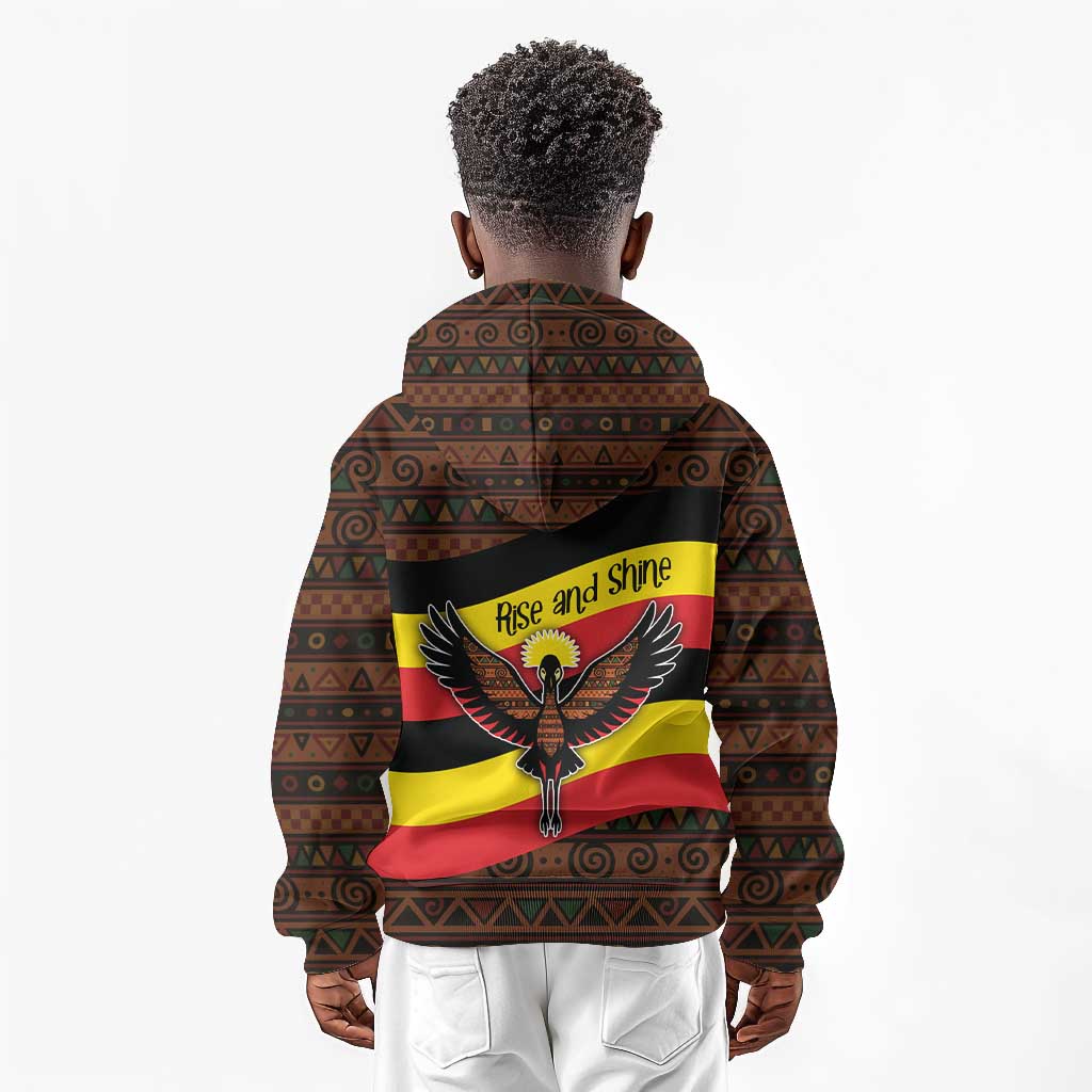 Uganda Kid Hoodie - Crested Crane and Rise and Shine Tribal Pattern Design