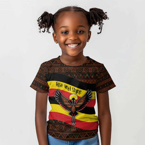 Uganda Kid T shirt - Crested Crane and Rise and Shine Tribal Pattern Design