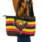 Uganda Leather Tote Bag - Crested Crane and Rise and Shine Tribal Pattern Design
