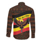 Uganda Long Sleeve Button Shirt - Crested Crane and Rise and Shine Tribal Pattern Design
