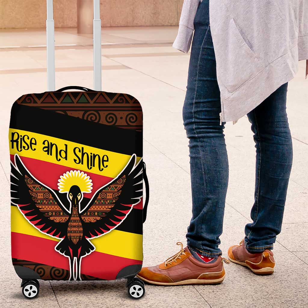 Uganda Luggage Cover - Crested Crane and Rise and Shine Tribal Pattern Design