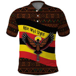 Uganda Polo Shirt - Crested Crane and Rise and Shine Tribal Pattern Design