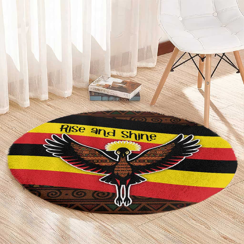 Uganda Round Carpet - Crested Crane and Rise and Shine Tribal Pattern Design