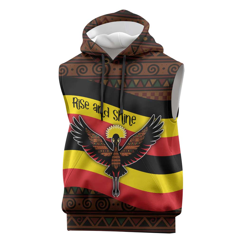 Uganda Sleeveless Hoodie - Crested Crane and Rise and Shine Tribal Pattern Design - African Pride