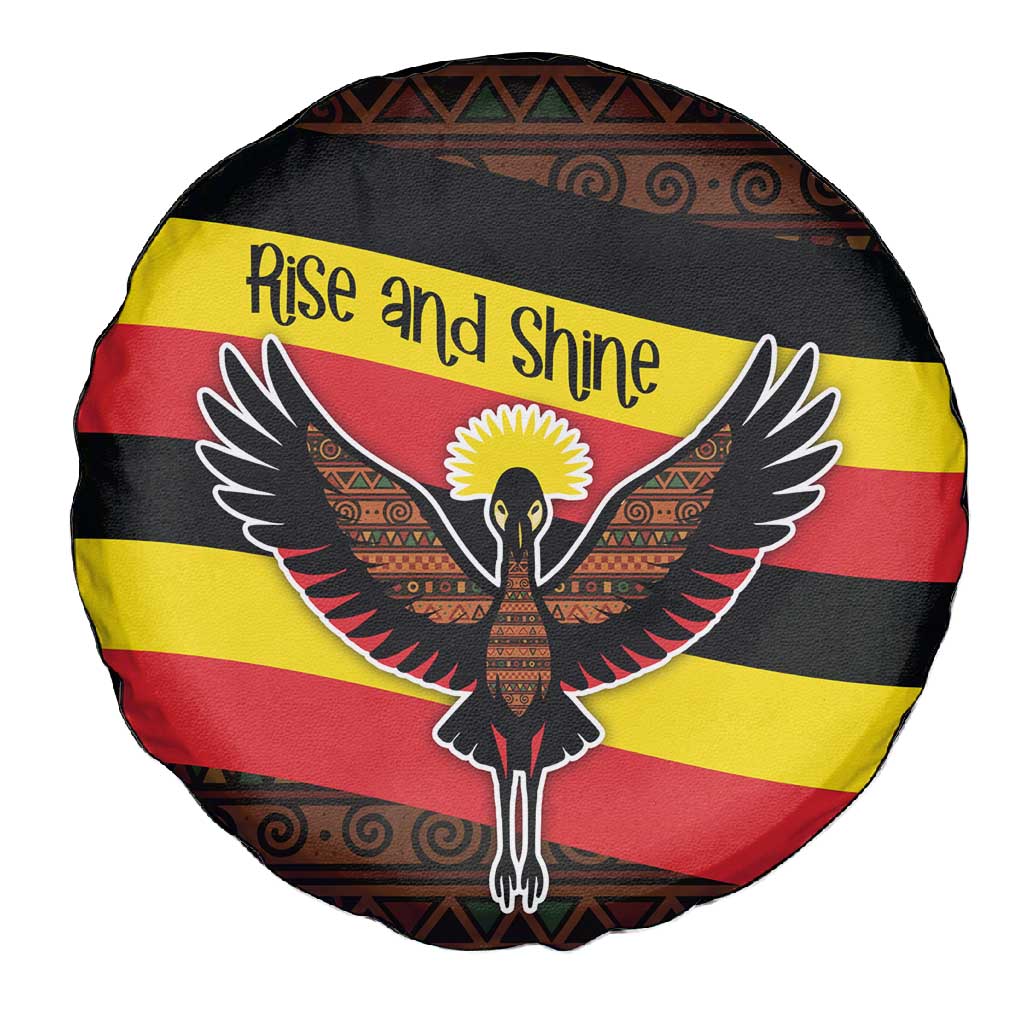 Uganda Spare Tire Cover - Crested Crane and Rise and Shine Tribal Pattern Design