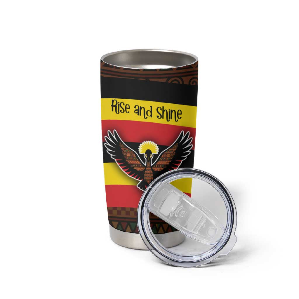 Uganda Tumbler Cup - Crested Crane and Rise and Shine Tribal Pattern Design