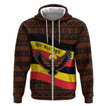 Uganda Zip Hoodie - Crested Crane and Rise and Shine Tribal Pattern Design