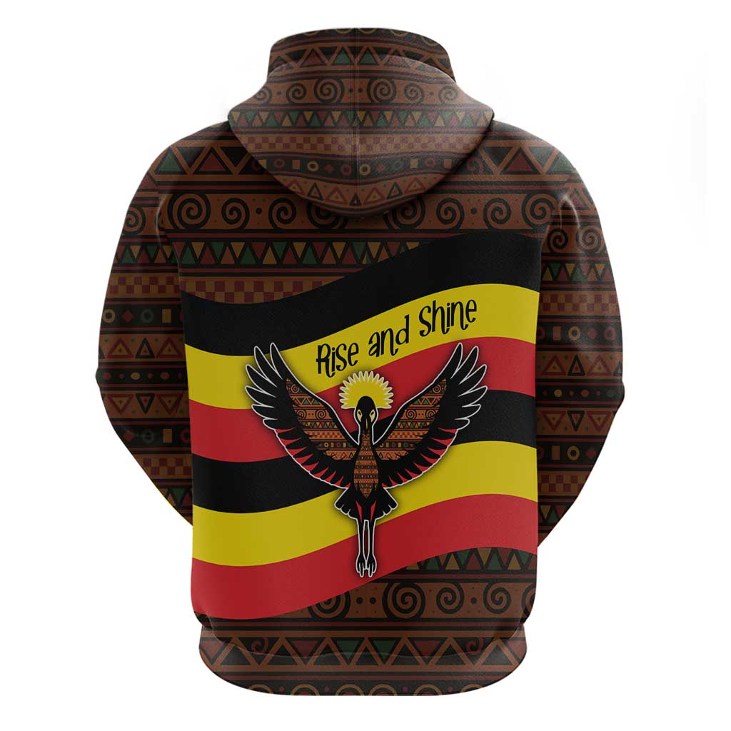 Uganda Zip Hoodie - Crested Crane and Rise and Shine Tribal Pattern Design
