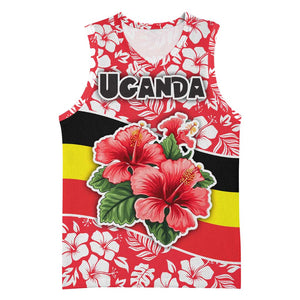 Uganda Basketball Jersey - Red Hibiscus Flowers and National Flag Design TS04