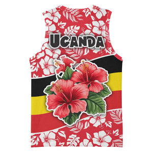 Uganda Basketball Jersey - Red Hibiscus Flowers and National Flag Design TS04
