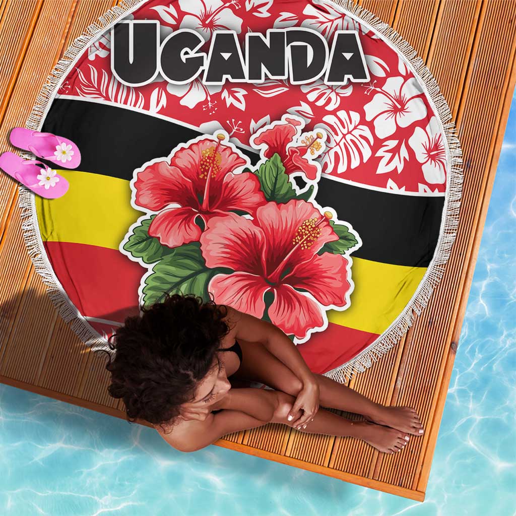 Uganda Beach Blanket - Red Hibiscus Flowers and National Flag Design