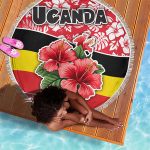Uganda Beach Blanket - Red Hibiscus Flowers and National Flag Design