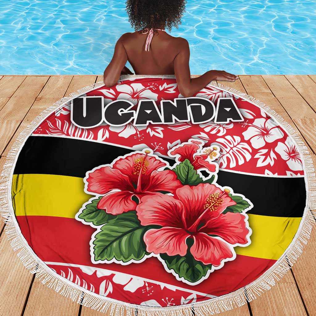 Uganda Beach Blanket - Red Hibiscus Flowers and National Flag Design