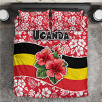 Uganda Bedding Set - Red Hibiscus Flowers and National Flag Design