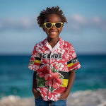 Uganda Kid Hawaiian Shirt - Red Hibiscus Flowers and National Flag Design