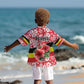 Uganda Kid Hawaiian Shirt - Red Hibiscus Flowers and National Flag Design