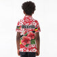 Uganda Kid Polo Shirt - Red Hibiscus Flowers and National Flag Design