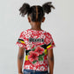 Uganda Kid T shirt - Red Hibiscus Flowers and National Flag Design
